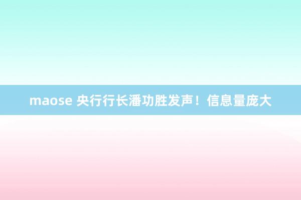 maose 央行行长潘功胜发声！信息量庞大