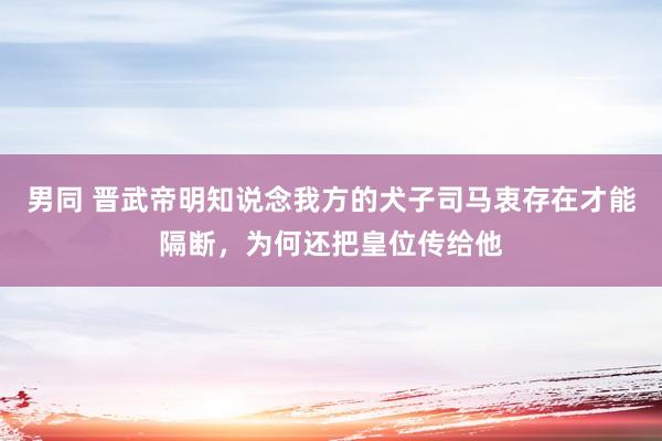 男同 晋武帝明知说念我方的犬子司马衷存在才能隔断，为何还把皇位传给他