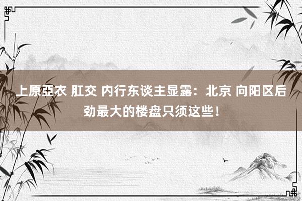 上原亞衣 肛交 内行东谈主显露：北京 向阳区后劲最大的楼盘只须这些！